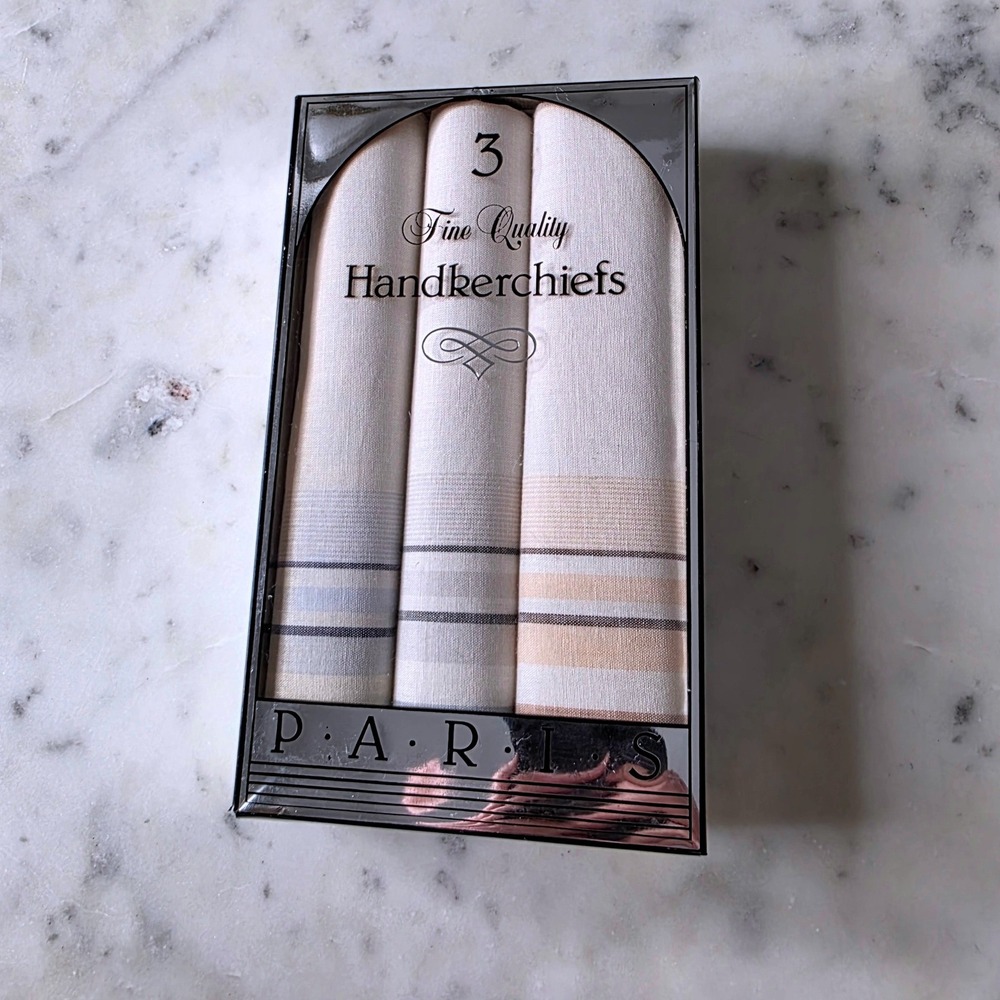 Paris Fine Quality Handkerchiefs Vintage 3 Pack Striped Mens Newin box sealed